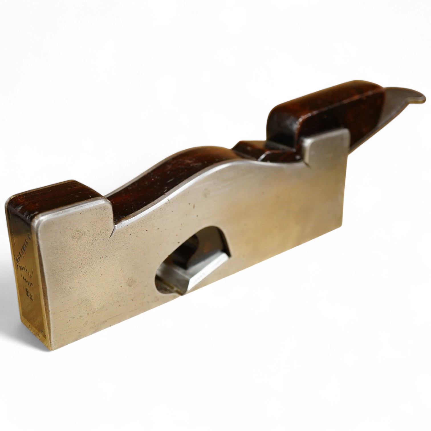 A Norris steel soled No.22 shoulder plane with rosewood infill and wedge, 1 1/4”, stamped Norris, London to the plane with owner’s name, the iron stamped Norris and ‘0’ to the underside of the iron